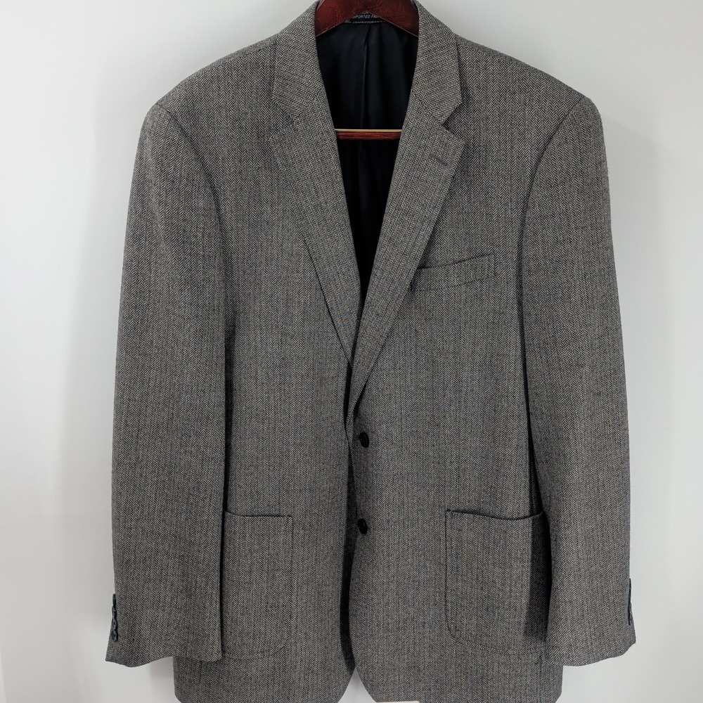 Nautica Notched Lapel 2-Button Front Wool Sport Coat Blazer Gray Herringbone 44L